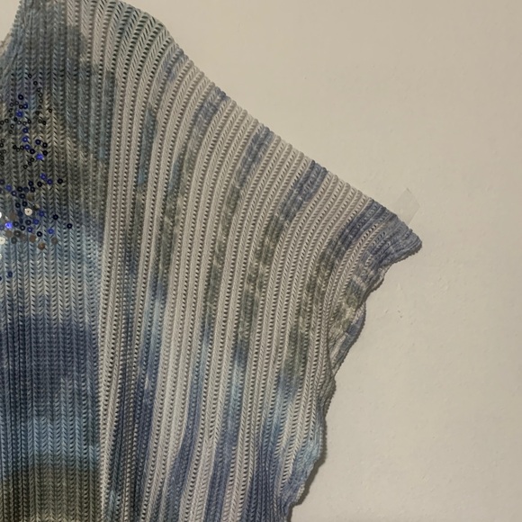 dressbarn Blue and Gray Sequin Ponch Style Blouse - Picture 4 of 11